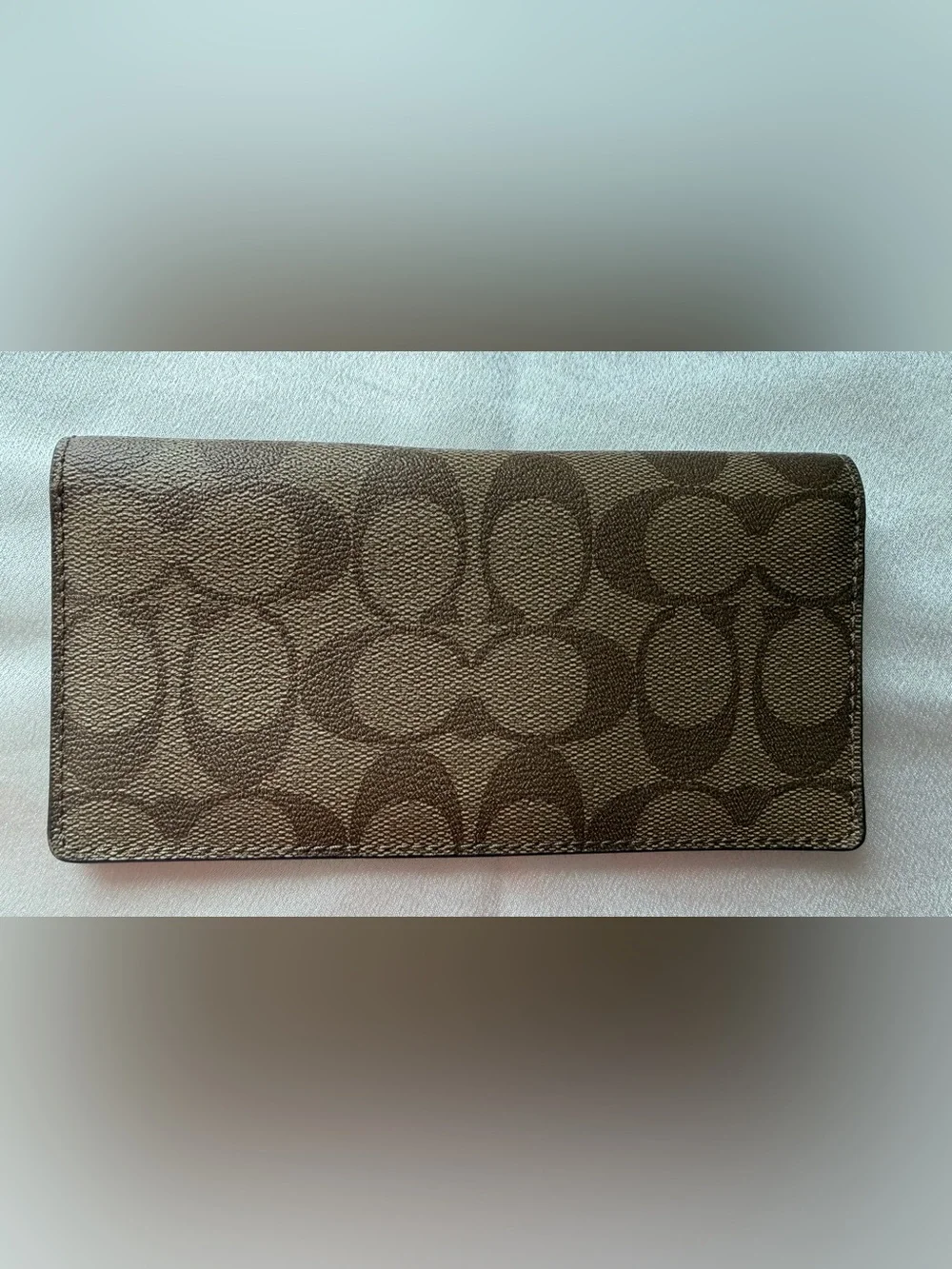 Coach Signature Canvas Card Wallet in Dark Brown with Metallic Logo